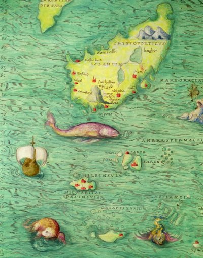 Iceland, from an Atlas of the World in 33 Maps, Venice, 1st September 1553 (detail) by Battista Agnese